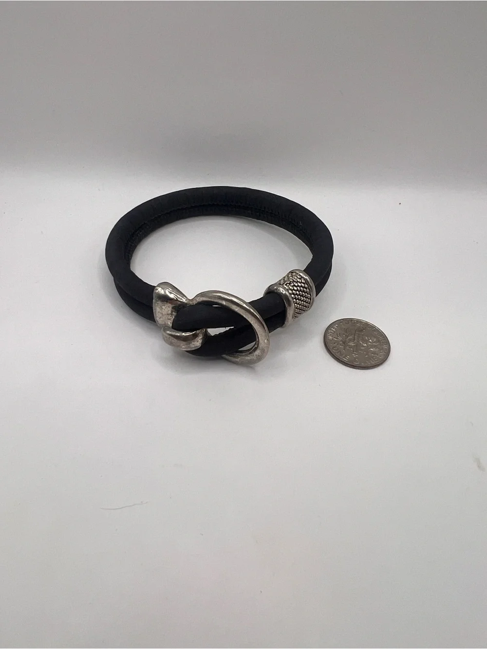 Black Double-Strand leather look cord Bracelet with Silver Accent